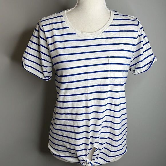 Women JCrew Small White Blue Stripe T-shirt - Picture 1 of 5